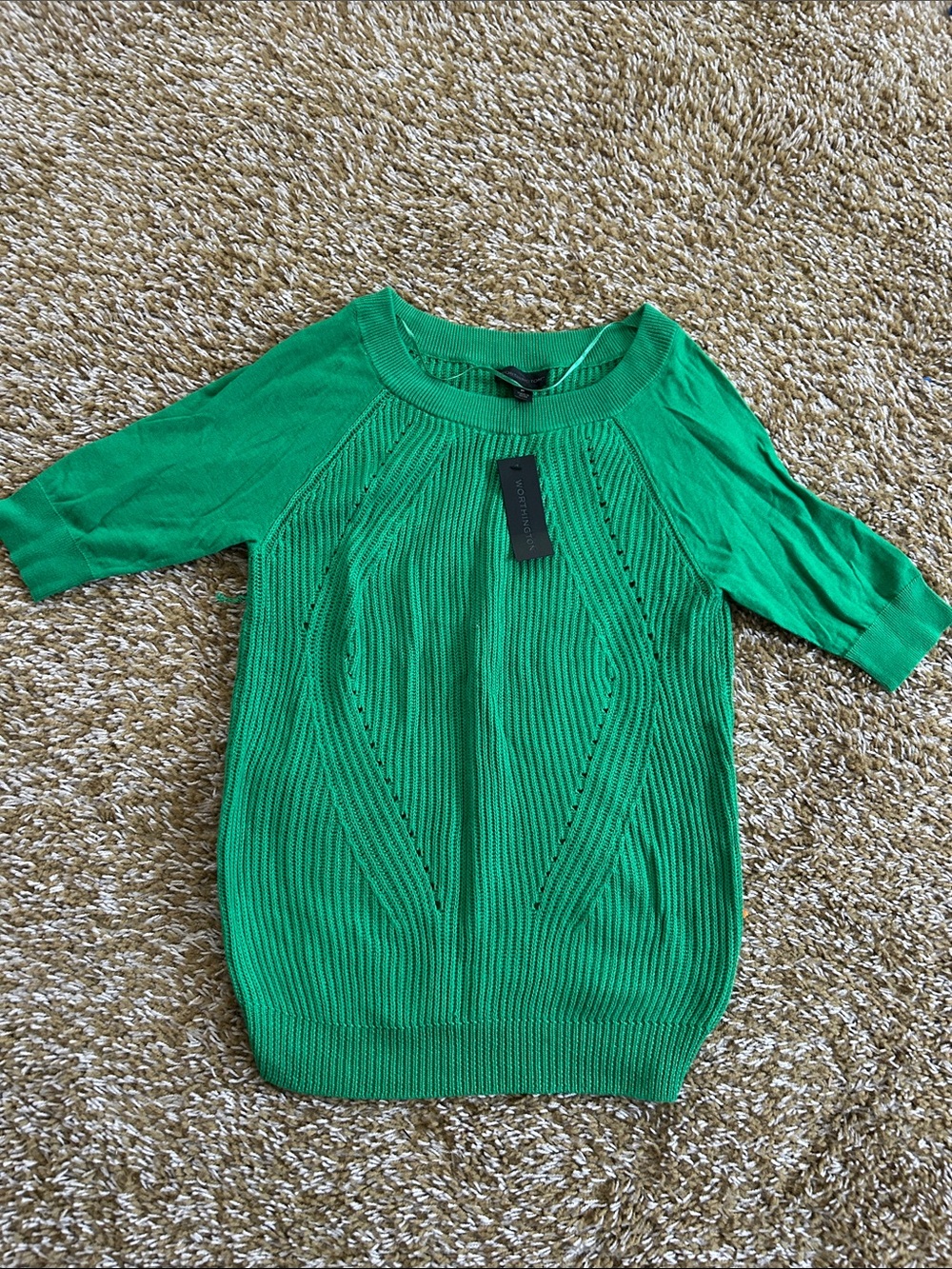 Worthington Emerald Green Short-Sleeve Crew Neck Sweater
